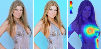 Fergie photoshopée : les zones en couleur indiquent les modifications